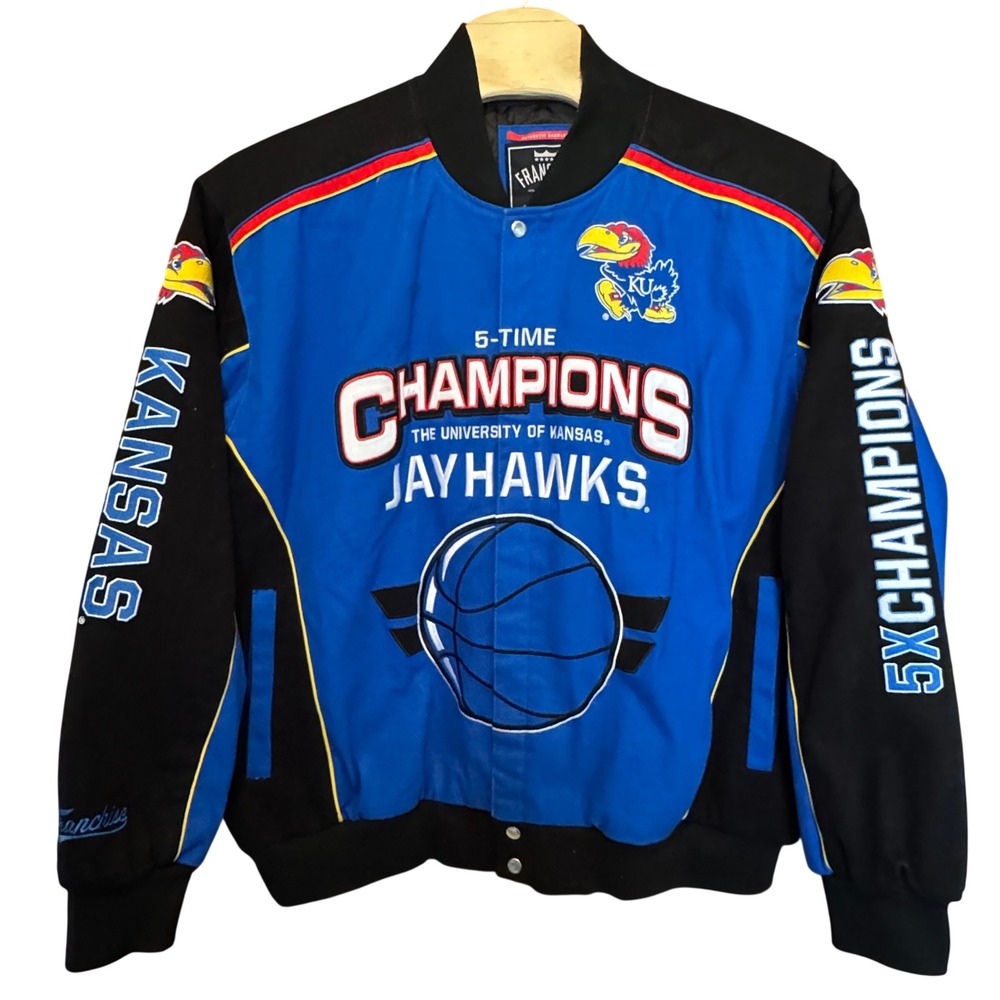 Kansas Jayhawks Franchise Club 5-Time Champions Jacket Blue Twill Mens 4XL Big